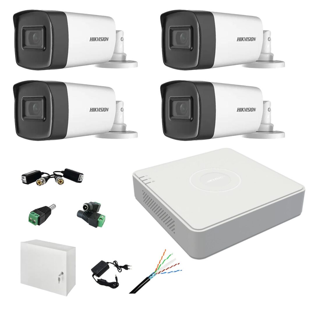 Kit complet profesional 4 camere supraveghere exterior 5MP TurboHD Hikvision IR 40m DVR 4 canale accesorii incluse Kit complet profesional 4 camere supraveghere exterior 5MP TurboHD Hikvision IR 40m DVR 4 canale accesorii incluse
