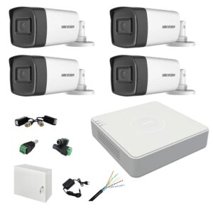 Kit complet profesional 4 camere supraveghere exterior 5MP TurboHD Hikvision IR 40m DVR 4 canale accesorii incluse Kit complet profesional 4 camere supraveghere exterior 5MP TurboHD Hikvision IR 40m DVR 4 canale accesorii incluse