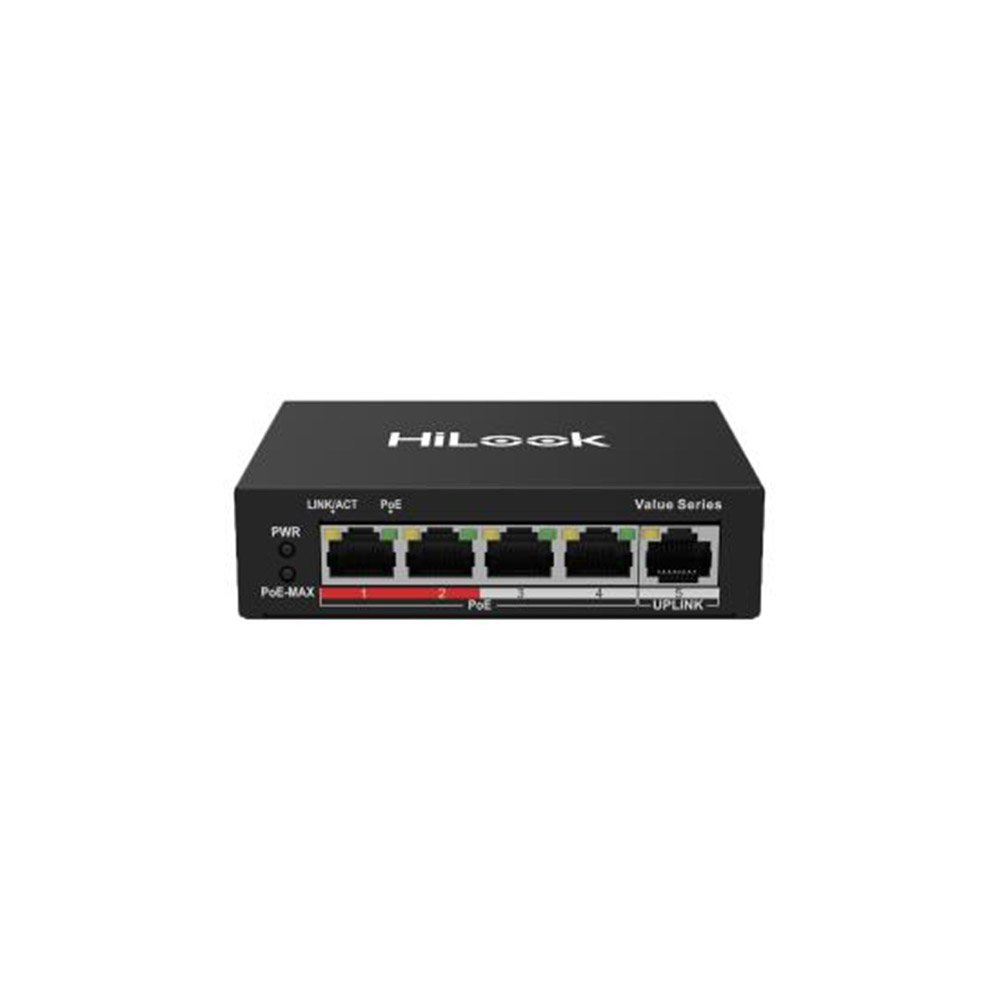 Switch PoE cu 4 porturi HikVision HiLook NS-0105P-35(B), 10/100 Mbps, 1 Gbps, 0.744 Mpps, MAC 1K, fara management Switch PoE cu 4 porturi HikVision HiLook NS-0105P-35(B), 10/100 Mbps, 1 Gbps, 0.744 Mpps, MAC 1K, fara management