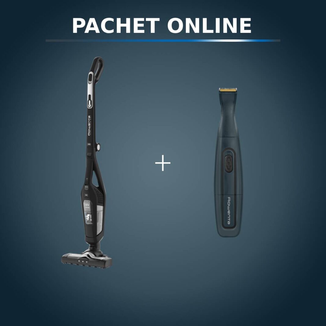 Pachet PROMO Aspirator vertical 2 în 1 Rowenta Dual Force RH6735WH & Aparat de tuns barba Rowenta Nomad TN3651F0