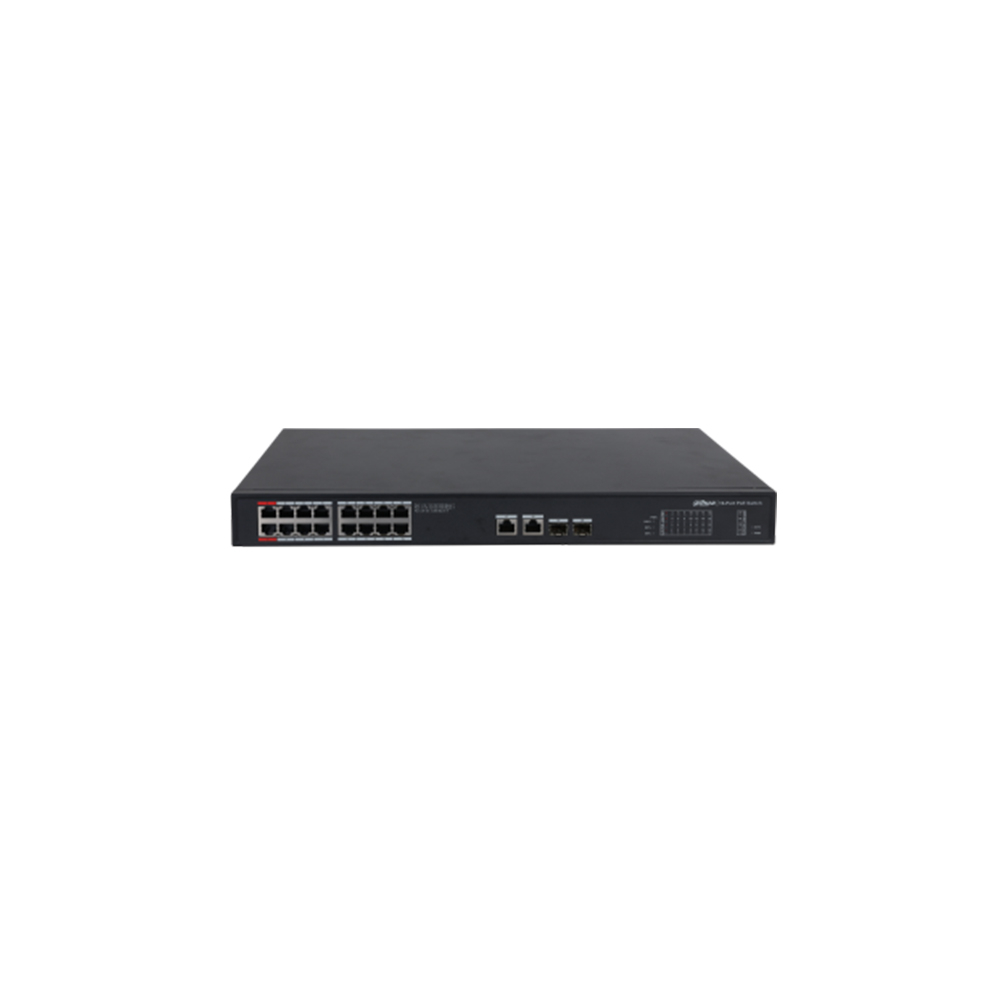 Switch cu 16 porturi PoE Dahua PFS3220-16GT-240-V2, 8000 MAC, 52 Gbps, fara management, PoE Switch cu 16 porturi PoE Dahua PFS3220-16GT-240-V2, 8000 MAC, 52 Gbps, fara management, PoE