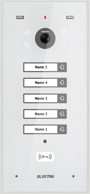 Post exterior videointerfon VPH.05F03.ELWTL, pentru 5 familii, montaj aparent, cititor RFID, culoare alba Post exterior videointerfon VPH.05F03.ELWTL, pentru 5 familii, montaj aparent, cititor RFID, culoare alba