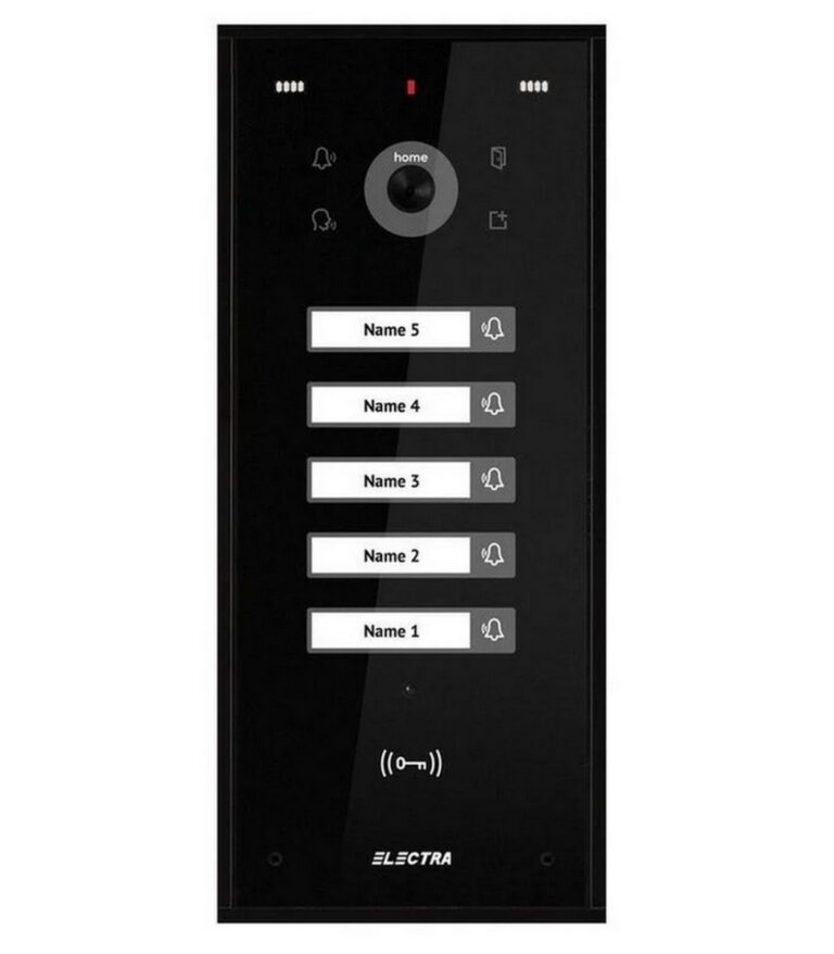 Post de exterior videointerfon, 5 familii, montaj incastrat, 4 fire, cititor RFID, culoare neagra, Electra VPH.05F03.ELBTL