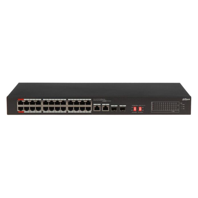 Switch cu 24 porturi PoE Dahua S3226-24ET-240, 10/100 Mbps, 2x SFP 1000Mbps, fara management Switch cu 24 porturi PoE Dahua S3226-24ET-240, 10/100 Mbps, 2x SFP 1000Mbps, fara management