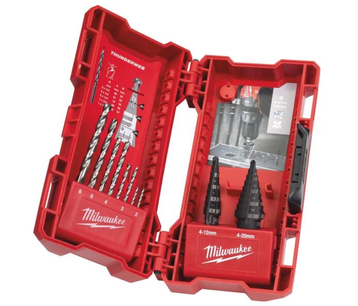 Set burghie Milwaukee, 2 in trepte, 8 de metal, 10 piese, pentru metal, plastic si otel inoxidabil, 48899350 Set burghie Milwaukee, 2 in trepte, 8 de metal, 10 piese, pentru metal, plastic si otel inoxidabil, 48899350