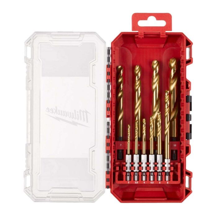 Set burghie Milwaukee Shockwave HSS-G, 10 piese, Red Hex, tija 1/4 inch hex, invelis titan, unghi 135 grade, 4932493865 Set burghie Milwaukee Shockwave HSS-G, 10 piese, Red Hex, tija 1/4 inch hex, invelis titan, unghi 135 grade, 4932493865
