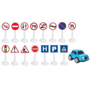 Set Pilsan Jucarie indicatoare rutiere Mini Traffic Signs cu masinuta Set Pilsan Jucarie indicatoare rutiere Mini Traffic Signs cu masinuta