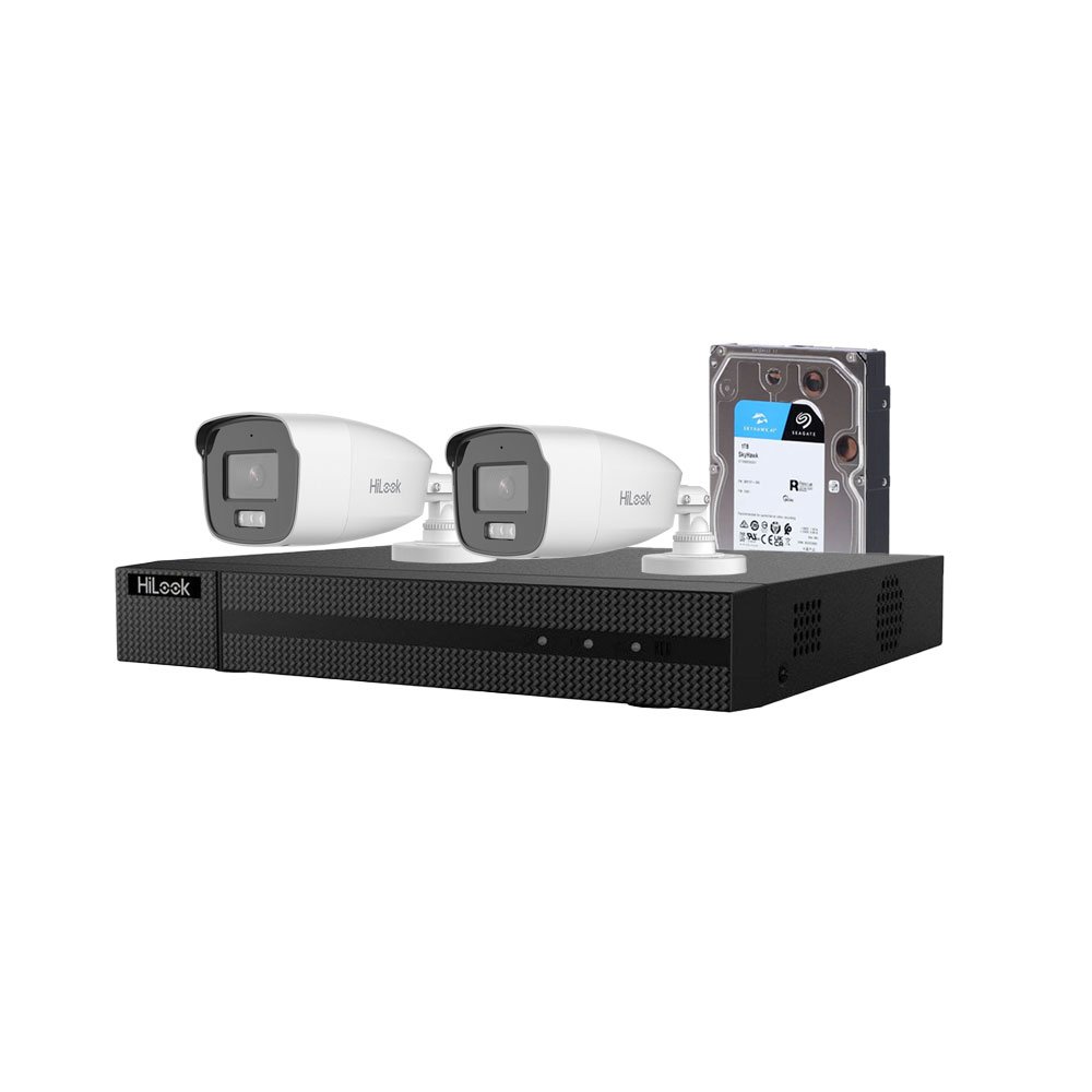Sistem supraveghere exterior cu HDD 1 TB HikVision HiLook, 2 camere, 2 MP, 2.8 mm, IR/lumina alba 40 m, microfon Sistem supraveghere exterior cu HDD 1 TB HikVision HiLook, 2 camere, 2 MP, 2.8 mm, IR/lumina alba 40 m, microfon