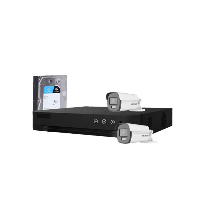 Sistem supraveghere exterior cu HDD 1TB HikVision, 2 camere, 5 MP, lumina alba 40 m, 2.8 mm Sistem supraveghere exterior cu HDD 1TB HikVision, 2 camere, 5 MP, lumina alba 40 m, 2.8 mm