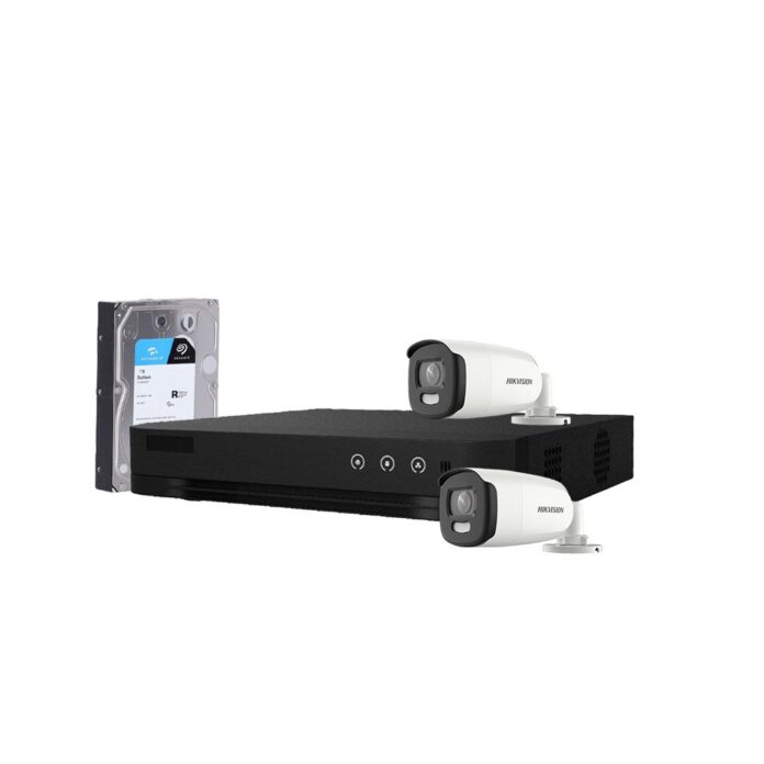 Sistem supraveghere exterior cu HDD 1TB HikVision, 2 camere, 5 MP, lumina alba 20 m, 2.8 mm, stroboscop Sistem supraveghere exterior cu HDD 1TB HikVision, 2 camere, 5 MP, lumina alba 20 m, 2.8 mm, stroboscop