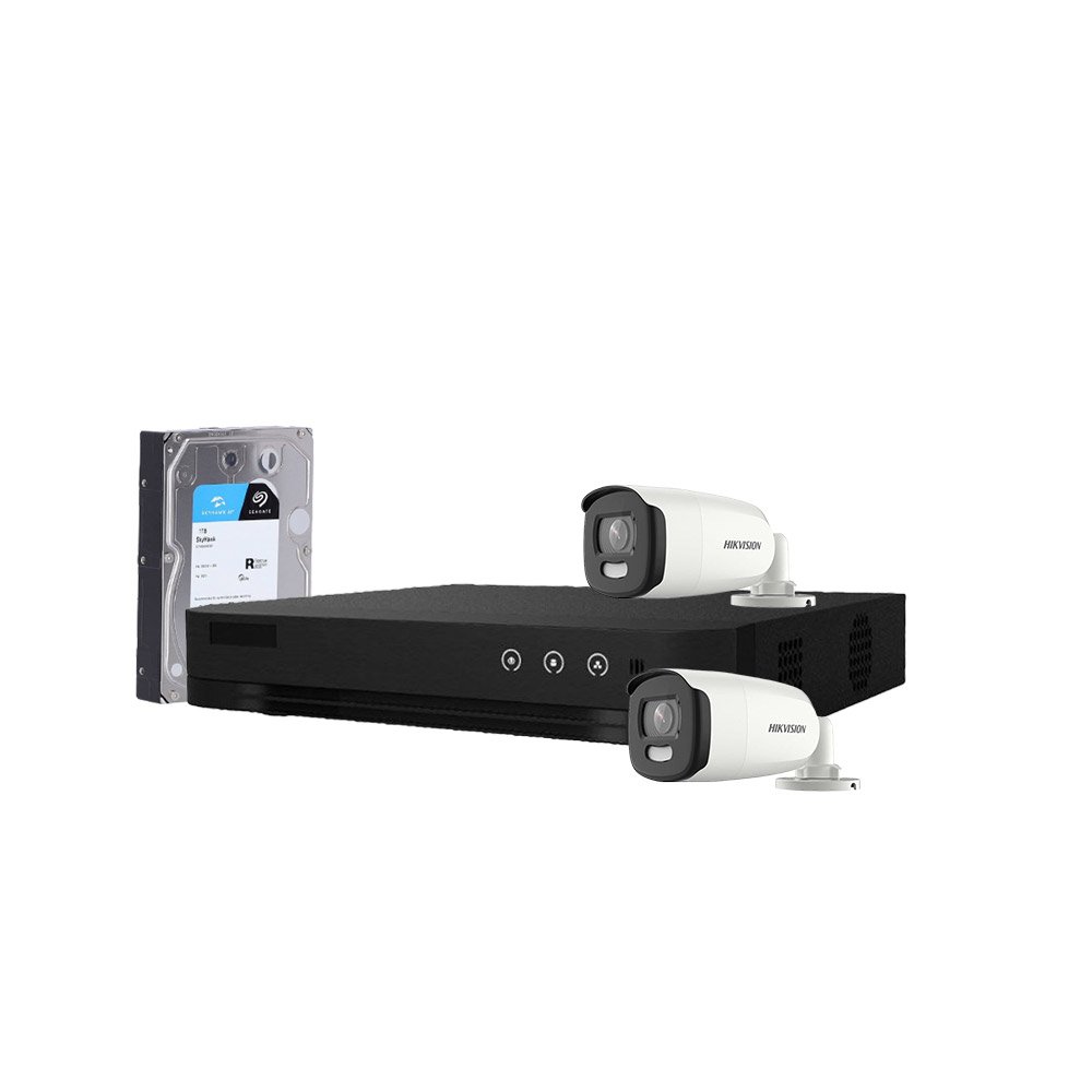 Sistem supraveghere exterior cu HDD 1TB HikVision, 2 camere, 5 MP, lumina alba 20 m, 2.8 mm, stroboscop Sistem supraveghere exterior cu HDD 1TB HikVision, 2 camere, 5 MP, lumina alba 20 m, 2.8 mm, stroboscop