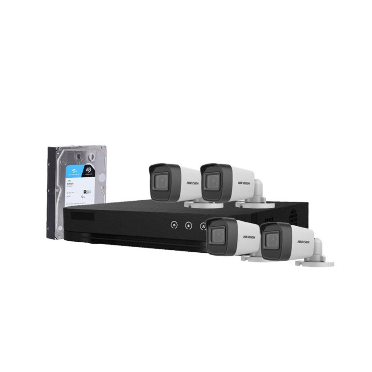 Sistem supraveghere exterior cu HDD 1TB HikVision, 4 camere, 5 MP, IR 20 m, 2.8 mm