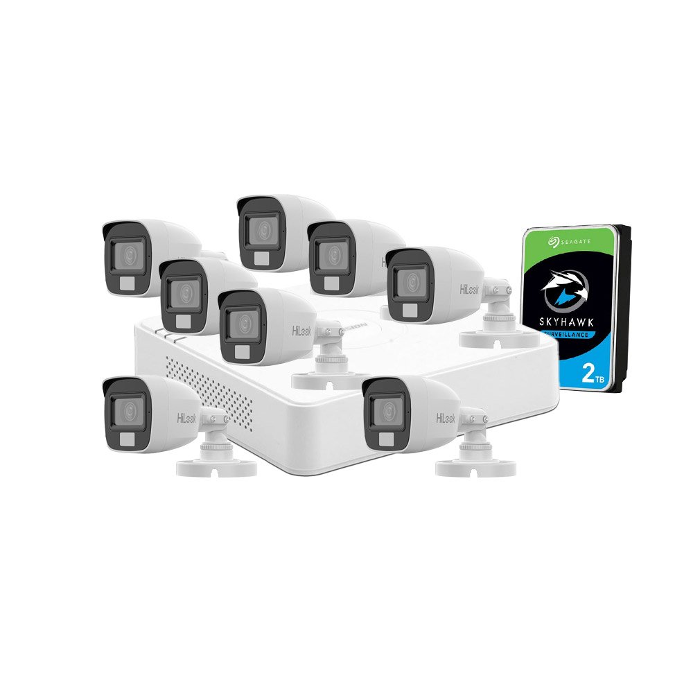 Sistem supraveghere exterior cu HDD 1 TB HikVision HiLook, 8 camere, 2 MP, 2.8 mm, IR/lumina alba 40 m, microfon Sistem supraveghere exterior cu HDD 1 TB HikVision HiLook, 8 camere, 2 MP, 2.8 mm, IR/lumina alba 40 m, microfon