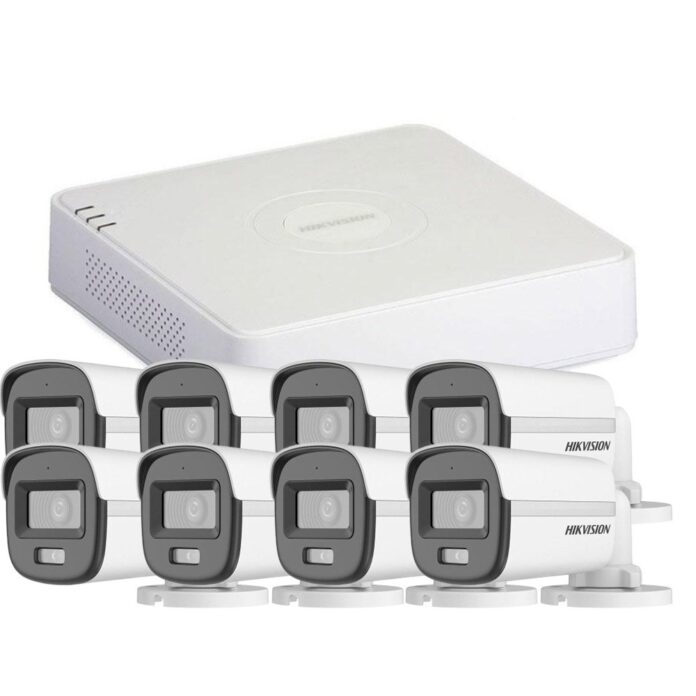 Sistem supraveghere exterior Hikvision ColorVu Hybrid Light KIT-HK-8EXT2MP20IRLA, 2 MP, 2.8 mm, IR/lumina alba 20 m, microfon Sistem supraveghere exterior Hikvision ColorVu Hybrid Light KIT-HK-8EXT2MP20IRLA, 2 MP, 2.8 mm, IR/lumina alba 20 m, microfon