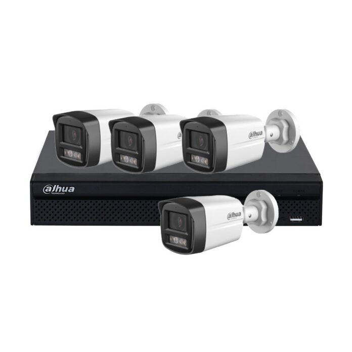 Sistem supraveghere IP exterior basic Dahua DH-B4EXTIRA30M-M, 4 camere, 4 MP, 2.8 mm, IR/lumina alba 30 m, microfon, PoE Sistem supraveghere IP exterior basic Dahua DH-B4EXTIRA30M-M, 4 camere, 4 MP, 2.8 mm, IR/lumina alba 30 m, microfon, PoE