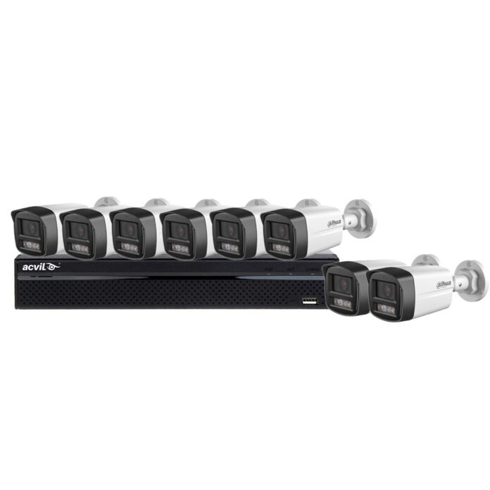 Sistem supraveghere exterior IP Dahua Acvil ACV-B8EXTIR30-4MP-M, 4 MP, IR/Lumina alba 30 m, microfon, PoE Sistem supraveghere exterior IP Dahua Acvil ACV-B8EXTIR30-4MP-M, 4 MP, IR/Lumina alba 30 m, microfon, PoE