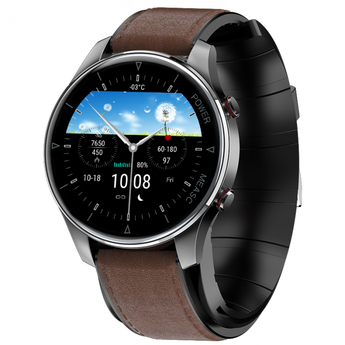 Smartwatch iSEN Watch P50 Negru cu bratara maro inchis din piele, IPS 1.3 , Tensiometru cu manseta gonflabila, Temperatura, Oxigen Smartwatch iSEN Watch P50 Negru cu bratara maro inchis din piele, IPS 1.3 , Tensiometru cu manseta gonflabila, Temperatura, Oxigen