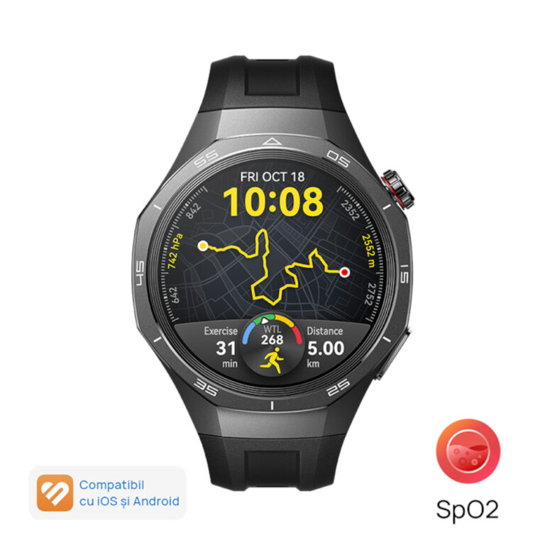 Smartwatch Huawei Watch GT5 Pro, 46mm, Black with Black Fluoroelastomer Strap