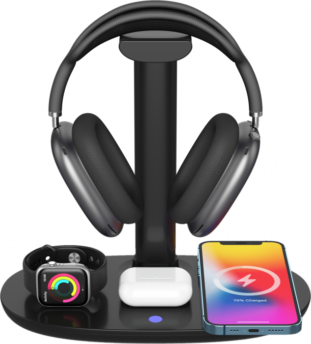 Suport casti Incarcator wireless iSEN 4 in 1 Alb, Incarcator casti 3W max, Incarcator ceas 2W max, Incarcator telefon 15W max Suport casti Incarcator wireless iSEN 4 in 1 Alb, Incarcator casti 3W max, Incarcator ceas 2W max, Incarcator telefon 15W max