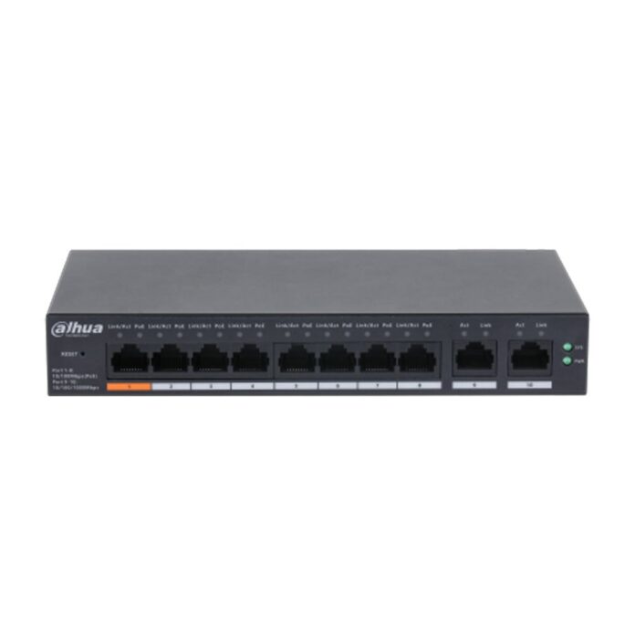 Switch cu 10 porturi Dahua CS4010-8ET-60, 8 porturi PoE, 2 porturi uplink, PoE Watchdog, putere 60W, 4.8 Gbps, 8000 MAC, cloud management Switch cu 10 porturi Dahua CS4010-8ET-60, 8 porturi PoE, 2 porturi uplink, PoE Watchdog, putere 60W, 4.8 Gbps, 8000 MAC, cloud management