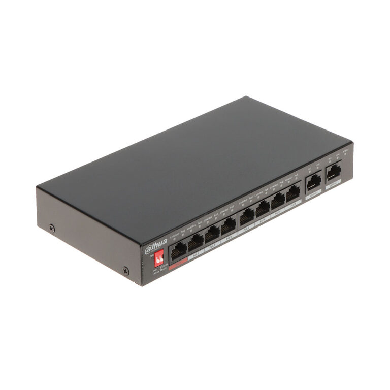 Switch cu 10 porturi Dahua PFS3110-8ET1GT1GF-96, 5.6 Gbps, 4.17 Mpps, 8.000 MAC, fara management, PoE