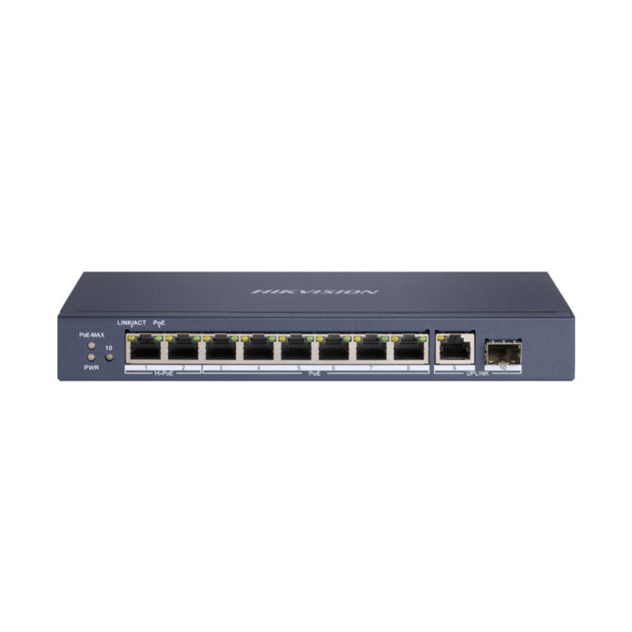 Switch cu 8 porturi PoE Hikvision DS-3E0510HP-E, 4000 MAC, 20 Gbps, Hi-PoE, fara management Switch cu 8 porturi PoE Hikvision DS-3E0510HP-E, 4000 MAC, 20 Gbps, Hi-PoE, fara management