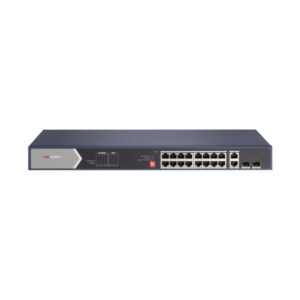 Switch cu 16 porturi Gigabit Hikvision DS-3E0520HP-E, 2 porturi fibra optica, 40 Gbps, 29.76 Mpps, 8000 MAC, PoE, fara management Switch cu 16 porturi Gigabit Hikvision DS-3E0520HP-E, 2 porturi fibra optica, 40 Gbps, 29.76 Mpps, 8000 MAC, PoE, fara management