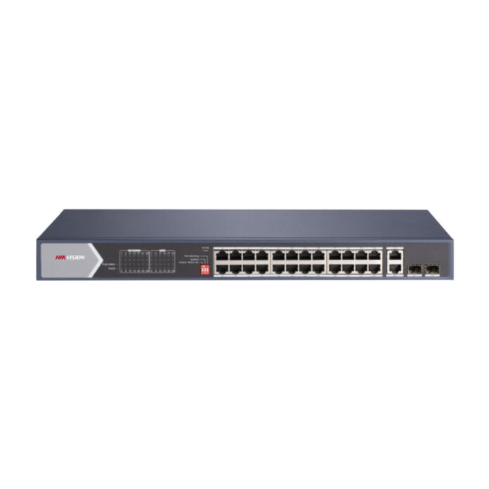 Switch cu 24 porturi Gigabit Hikvision DS-3E0528HP-E, 2 porturi fibra optica, 56 Gbps, 41.664 Mpps, 8000 MAC, PoE, fara management Switch cu 24 porturi Gigabit Hikvision DS-3E0528HP-E, 2 porturi fibra optica, 56 Gbps, 41.664 Mpps, 8000 MAC, PoE, fara management