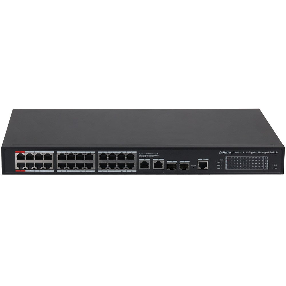 Switch cu 28 porturi Dahua S4228-24GT-240, MAC 8K, 56 Gbps, cu management, PoE Switch cu 28 porturi Dahua S4228-24GT-240, MAC 8K, 56 Gbps, cu management, PoE