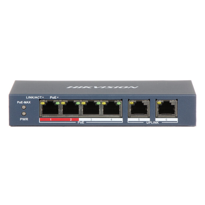 Switch Hikvision 4 Porturi PoE 35W fara management, 1.6 Gbps, 300 m DS-3E0106P-E/M Switch Hikvision 4 Porturi PoE 35W fara management, 1.6 Gbps, 300 m DS-3E0106P-E/M