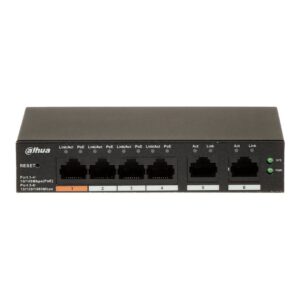Switch cu 6 porturi Dahua CS4006-4ET-60, 4 porturi PoE 10/100 Mbps, 2 porturi uplink Gigabit, cu cloud management Switch cu 6 porturi Dahua CS4006-4ET-60, 4 porturi PoE 10/100 Mbps, 2 porturi uplink Gigabit, cu cloud management