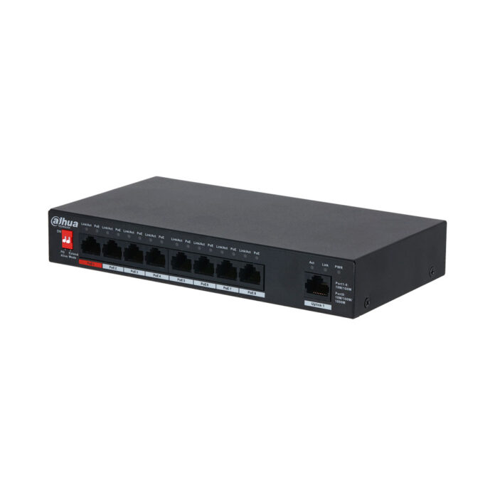 Switch cu 9 porturi Dahua PFS3009-8ET1GT-96-V2, 2000 MAC, 3.6 Gbps, fara management, 250 m, PoE Switch cu 9 porturi Dahua PFS3009-8ET1GT-96-V2, 2000 MAC, 3.6 Gbps, fara management, 250 m, PoE