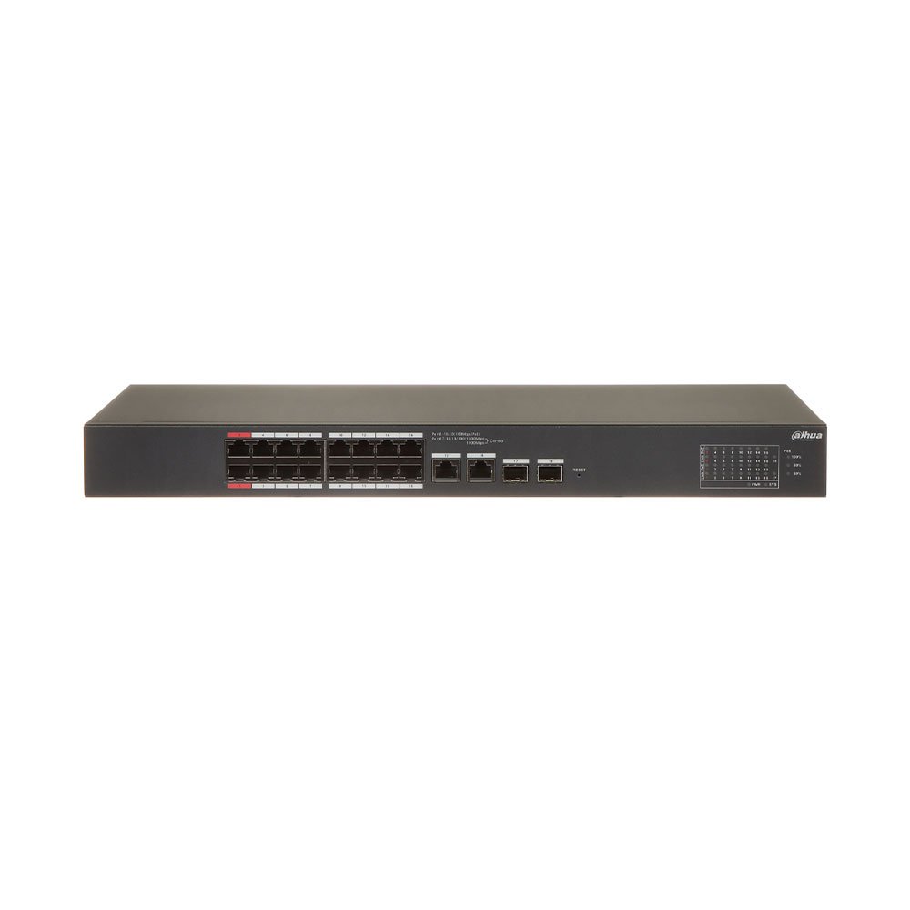 Switch rackabil cu 18 porturi Dahua CS4218-16ET-240, 16 porturi PoE, 10/100 Mbps, 2 SFP gigabit, cu cloud management Switch rackabil cu 18 porturi Dahua CS4218-16ET-240, 16 porturi PoE, 10/100 Mbps, 2 SFP gigabit, cu cloud management