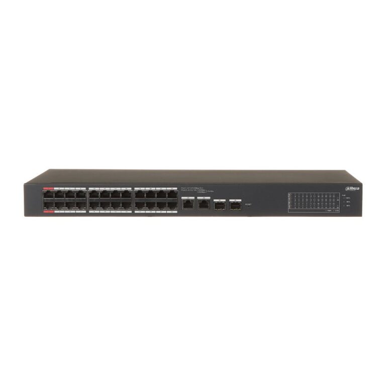 Switch rackabil cu 26 porturi Dahua CS4226-24ET-375 ,24 porturi PoE 10/100 Mbps, 2 porturi SFP Gigabit, cu cloud management