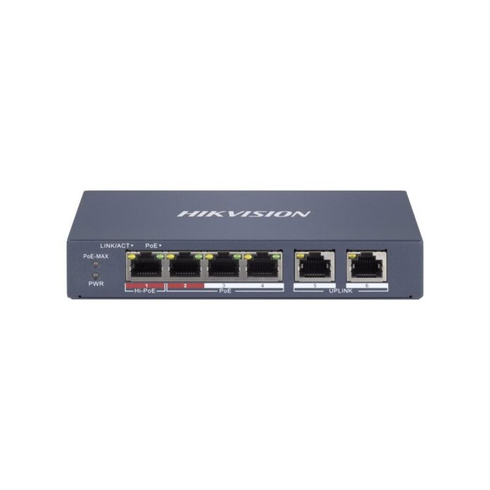 Switch smart cu 6 porturi Hikvision DS-3E1106HP-EI, 1.2 Gbps, 0.90 Mpps, PoE, cu management Switch smart cu 6 porturi Hikvision DS-3E1106HP-EI, 1.2 Gbps, 0.90 Mpps, PoE, cu management