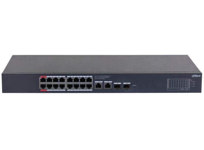 Switch Dahua CS4220-16GT-240, 20 porturi, 16x PoE Gb, 2x RJ45 Gb, 2x SFP Gb, 240 W, cu management, Watchdog