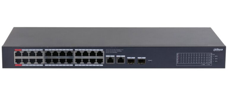 Switch 28 porturi Dahua, 24x PoE, 2x SFP, 2x RJ-45 Uplink, max 375W, Watchdog, management prin cloud, CS4228-24GT-375