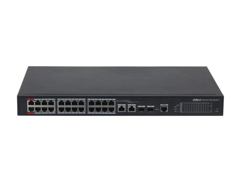 Switch 29 porturi, Dahua PFS4226-24ET-360-V3, 24x Rj45 PoE 2.0, 2x RJ45 Gb uplink, 2x SFP Gb uplink, 1x consola, 360W, Watchdog, cu management