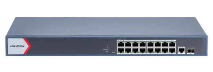 Switch PoE 16 porturi Hikvision DS-3E1518P-EIV2, putere PoE 230W, transmisie PoE 300m