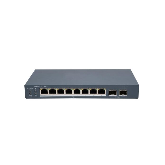 Switch PoE Gigabit Hikvision DS-3E1510P-EI/M-8P2F, 8 porturi PoE, 2 porturi SFP, 80W, 20 Gbps, cu management Switch PoE Gigabit Hikvision DS-3E1510P-EI/M-8P2F, 8 porturi PoE, 2 porturi SFP, 80W, 20 Gbps, cu management