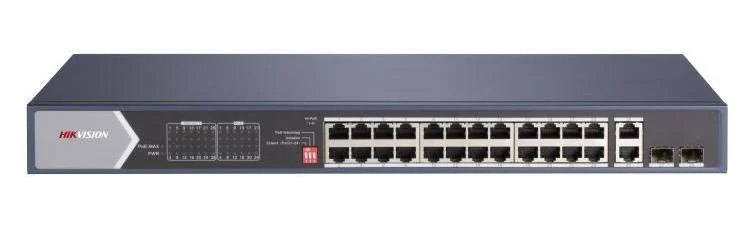 Switch PoE Hikvision DS-3E0528HP-E, 24 porturi Gigabit, 2x SFP, 2x uplink RJ45, 90W, protectie 6kV