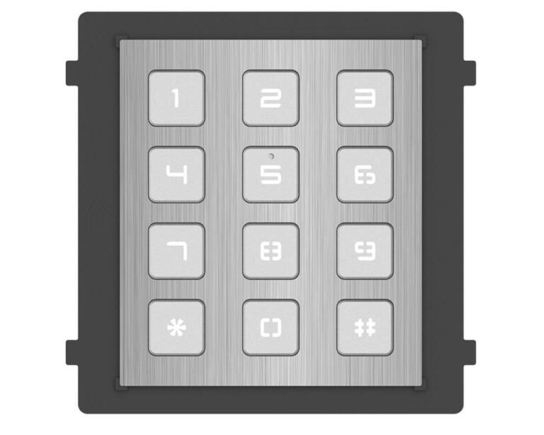 Tastatura Hikvision DS-KD-KP/S pentru videointerfon seria KD8, 12 butoane, montaj aparent/incastrat, IP65, IK07