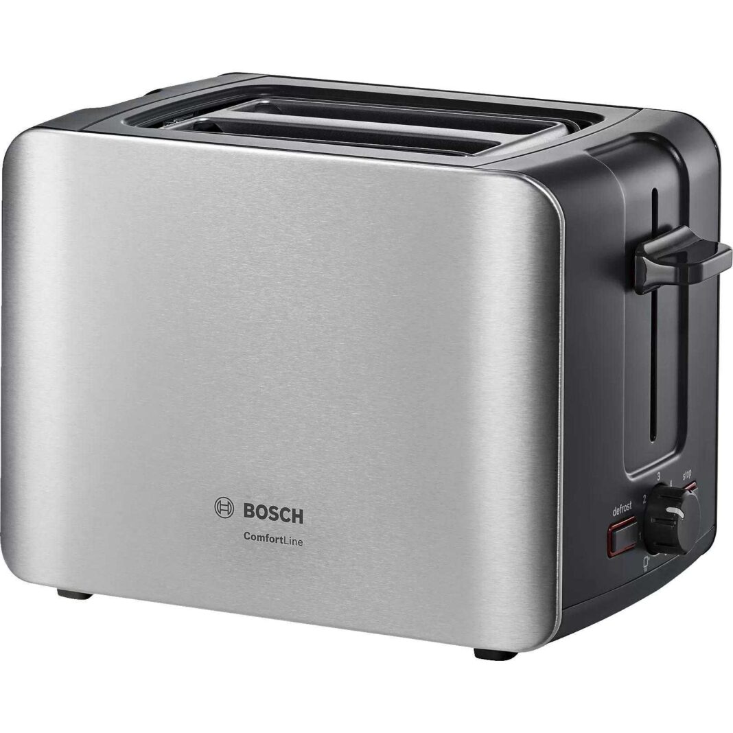 Prajitor de paine Bosch ComfortLine TAT6A913, 1090 W, 2 felii, Argintiu/Negru