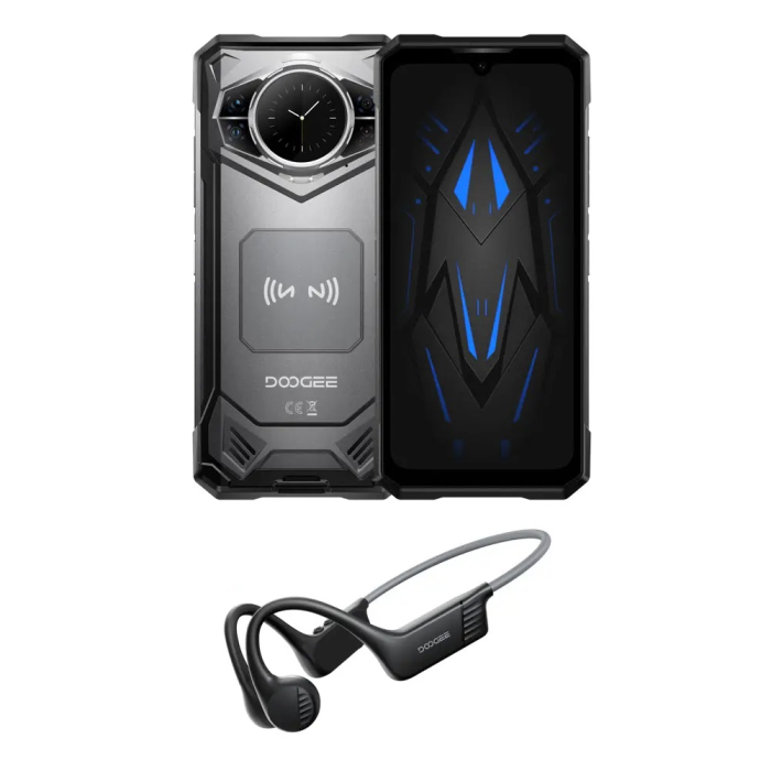Telefon mobil Doogee S200 VIP, Argintiu, 5G, Dual Display (6.72  +1.32  ) 2.4K, 48GB RAM (12GB+36GB extensibili), 256GB ROM, Android 14, Dimensity 7050, 10100mAh, Casti wireless BoneBeat Run, Dual SIM