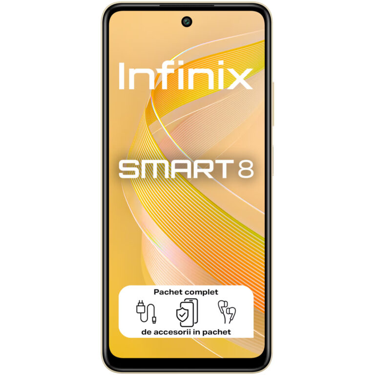 Telefon mobil Infinix Smart 8 4G, 64GB, 3GB RAM, Dual SIM, Shiny Gold