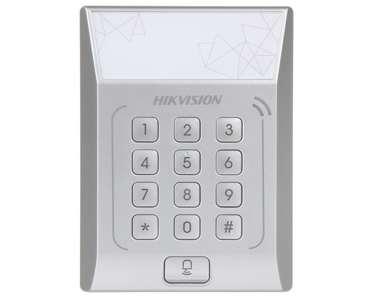 Terminal de control acces standalone cu Tastatura, PIN + card Mifare 13.56 Mhz, Hikvision DS-K1T801M, 3000 utilizatori, Memorie, Led, Beep