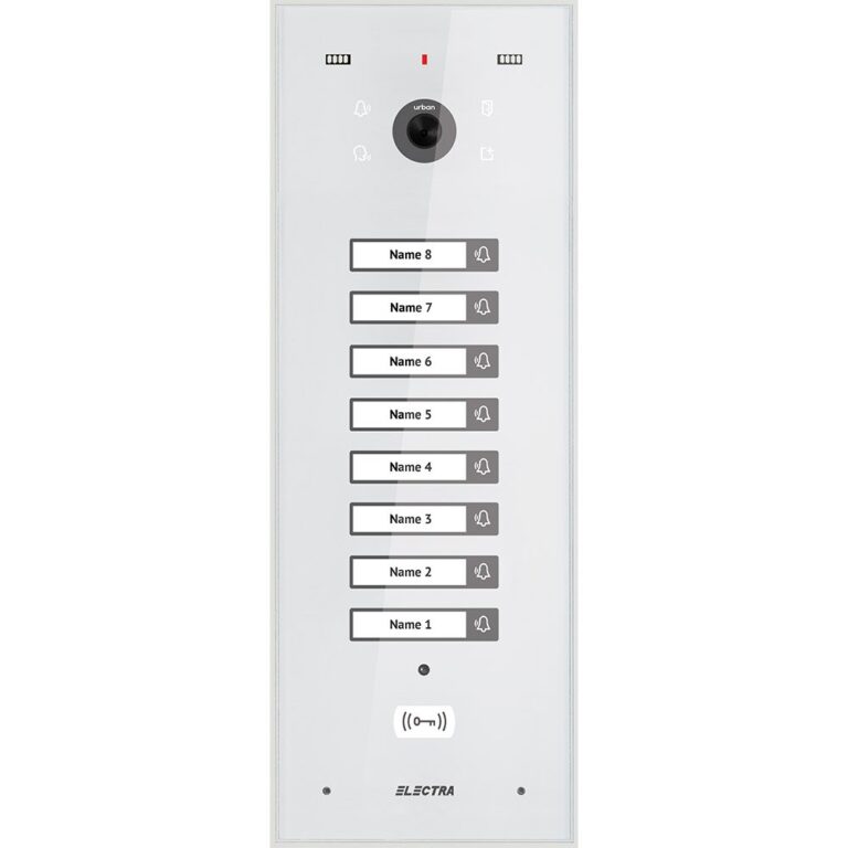 Videointerfon de exterior Electra VPU.08F03.ELWTL, 8 familii, 800 LTV, RFID, incastrat, alb
