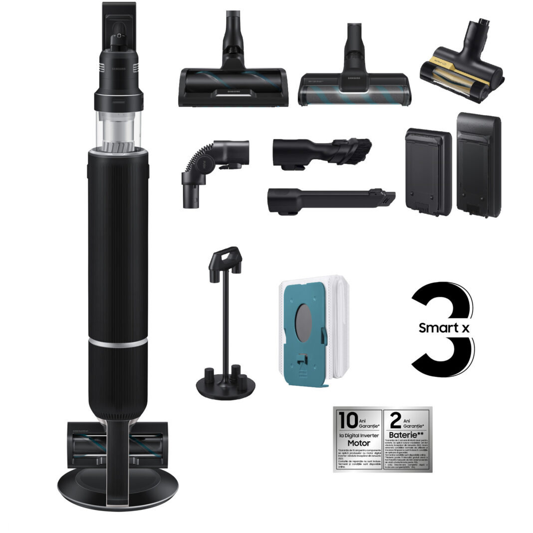 Aspirator vertical Samsung Bespoke Jet AI Complete Extra VS28C9784QK/GE, 0.5 L, 730 W, Autonomie 160 minute, Afisaj LCD, Digital Inverter, Negru