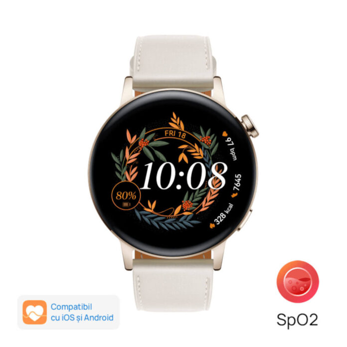 Smartwatch Huawei Watch GT 3 Milo-B19T Elegant Light Gold/ White Leather Strap Smartwatch Huawei Watch GT 3 Milo-B19T Elegant Light Gold/ White Leather Strap