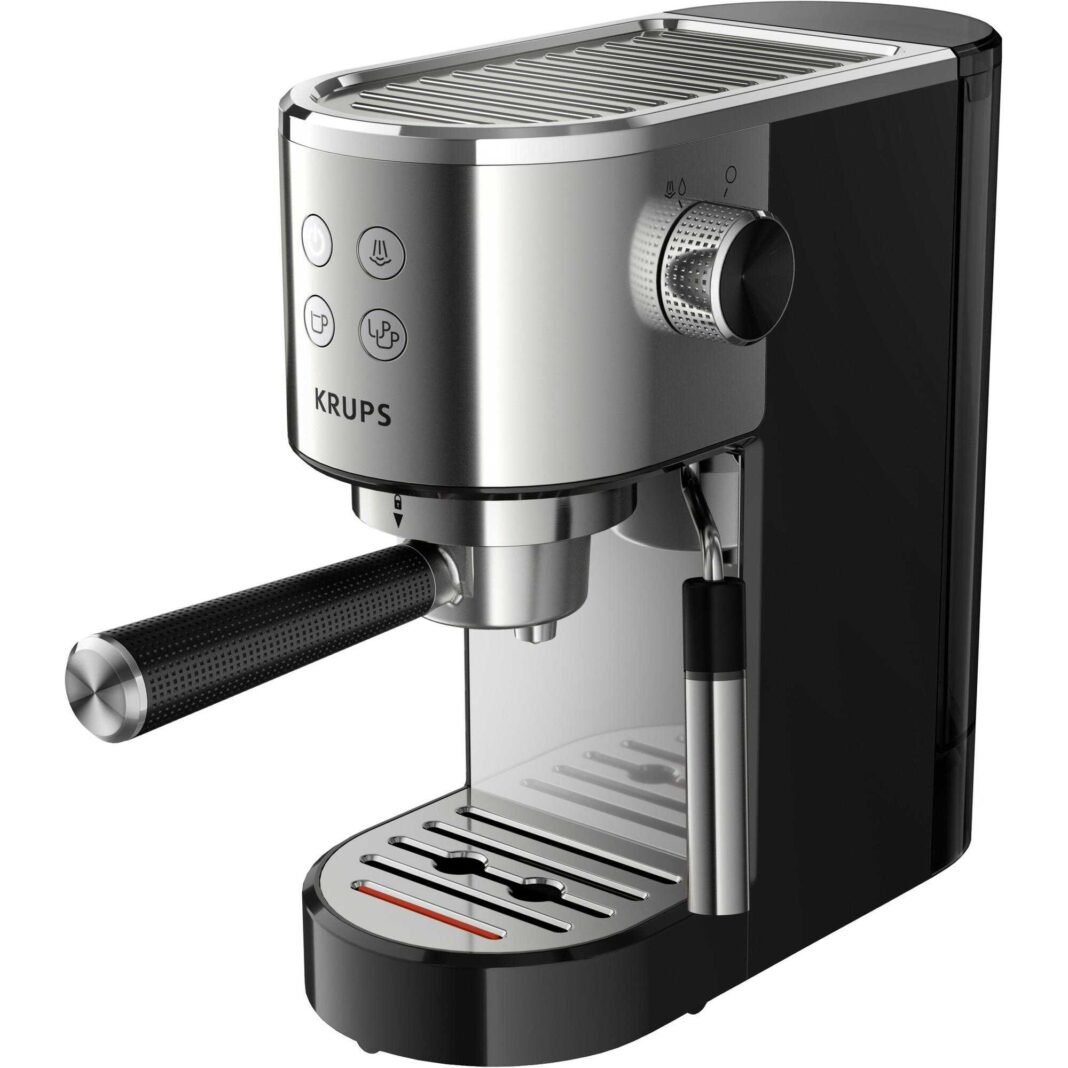 Espressor manual Krups Virtuoso XP442C11, 1400 W, 15 bari, rezervor apa 1 L, tehnologie Thermoblock, prire automata, argintiu & negru
